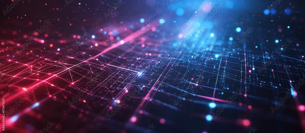 Poster abstract 3d technology with futuristic geometric patterns and neon hues digital plexus wallpaper for