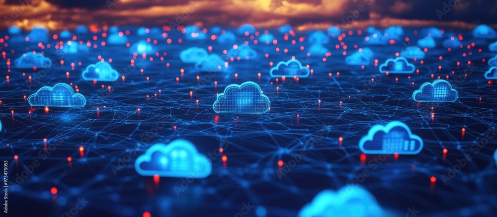 Aufkleber connected network nodes representing the internet of things iot alongside cloud computing and big da