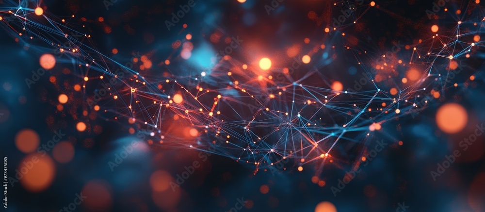 Poster abstract digital technology background featuring the concept of machine learning and neural networks