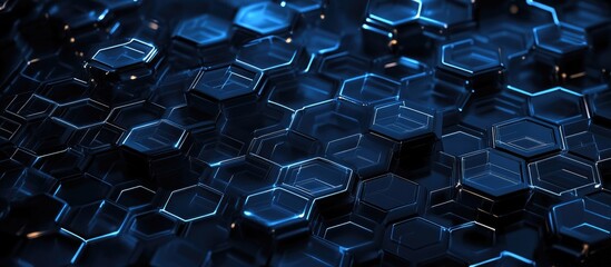 Dark hexagonal technology pattern Abstract digital backdrop Concept of neural networks and artificial intelligence Background suitable for blockchain design 3D rendering