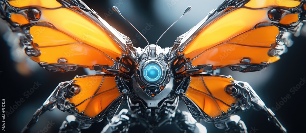 Poster 3d rendering of a robot featuring a butterfly design
