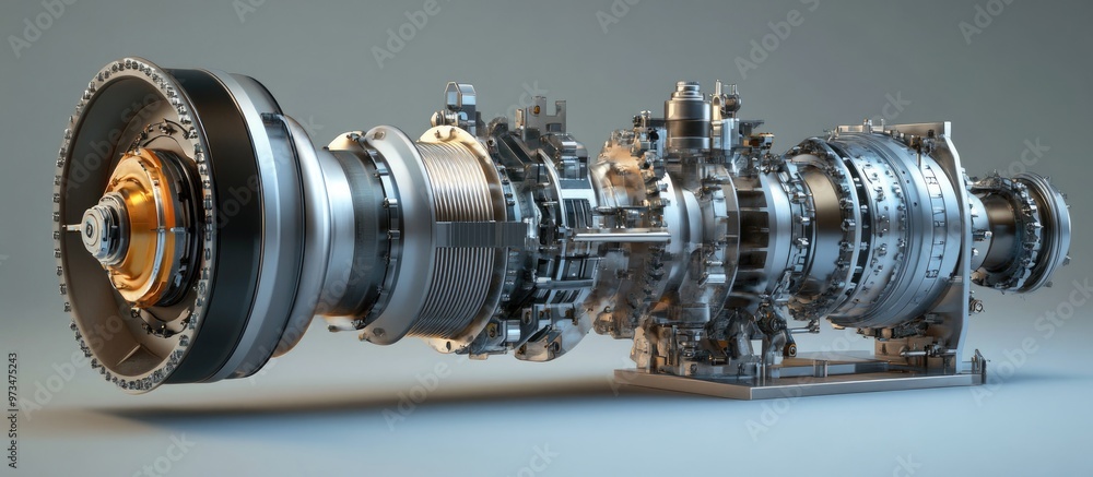 Poster components of a turbo compressor within a gas turbine featuring distinct elements of an industrial m