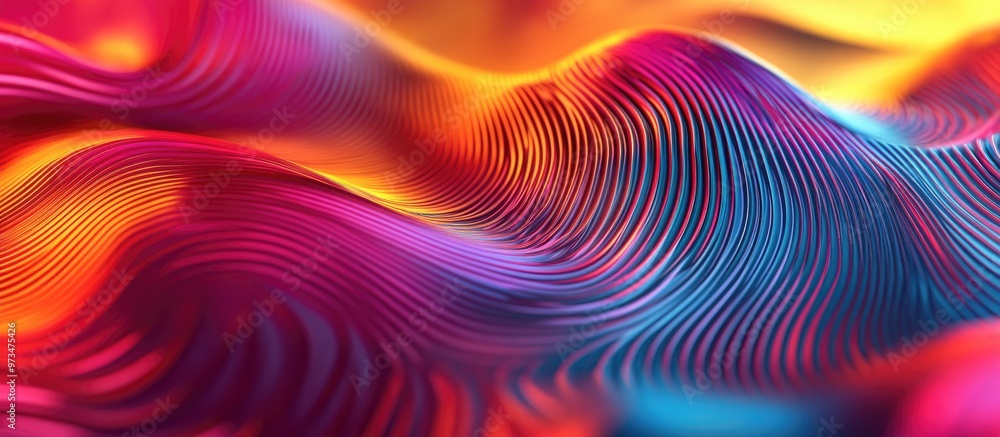 Poster vibrant colorful wavy lines in an abstract design 3d rendering with a close up view