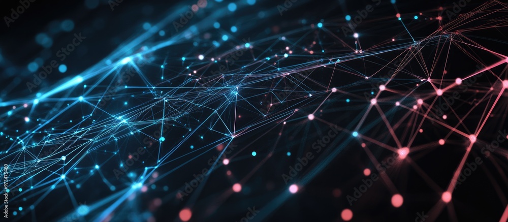 Poster 3d rendering of technological structure lines against a black background showcasing a digital comput