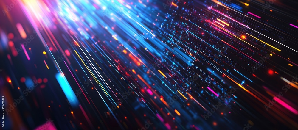 Poster multicolored geometric lines intersecting graphic representation of digital technology abstract desi