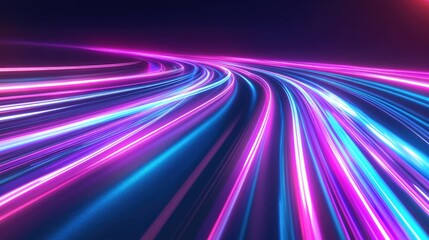 Neon glowing lines create a vibrant background showcasing high speed light trails A futuristic representation of dynamic motion technology