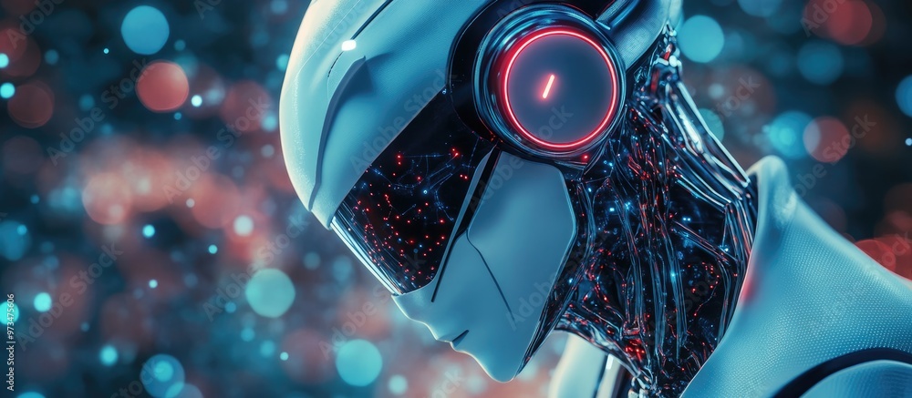 Poster 3d rendering of a robot cyborg illustrating advancements in innovative technology and robotics