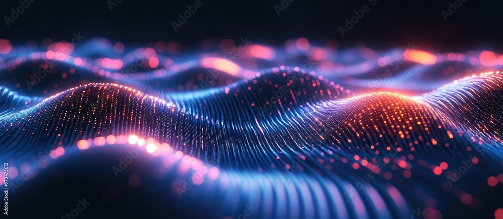 Poster digital stream series exploration of numerical patterns sine waves and illumination focused on theme