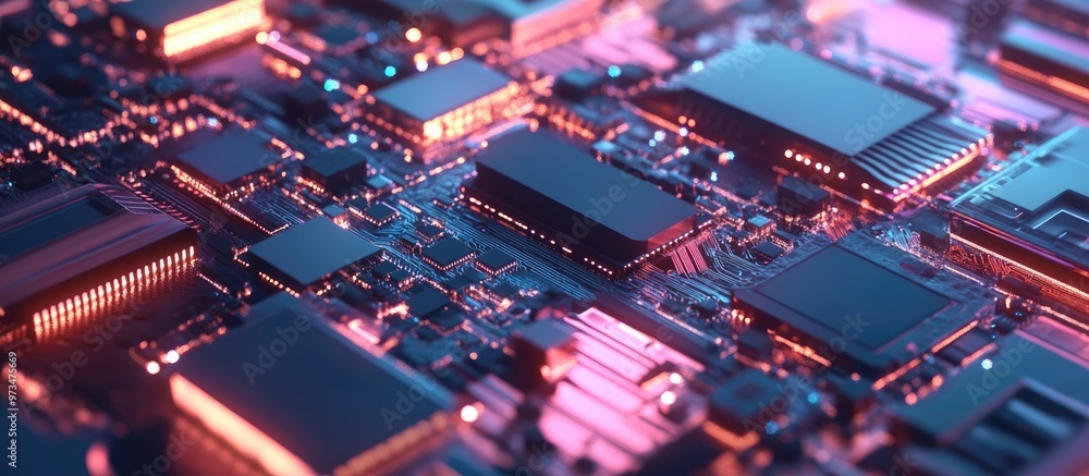 Poster 3d illustration of computer chips featuring ai and cpu elements represented as text