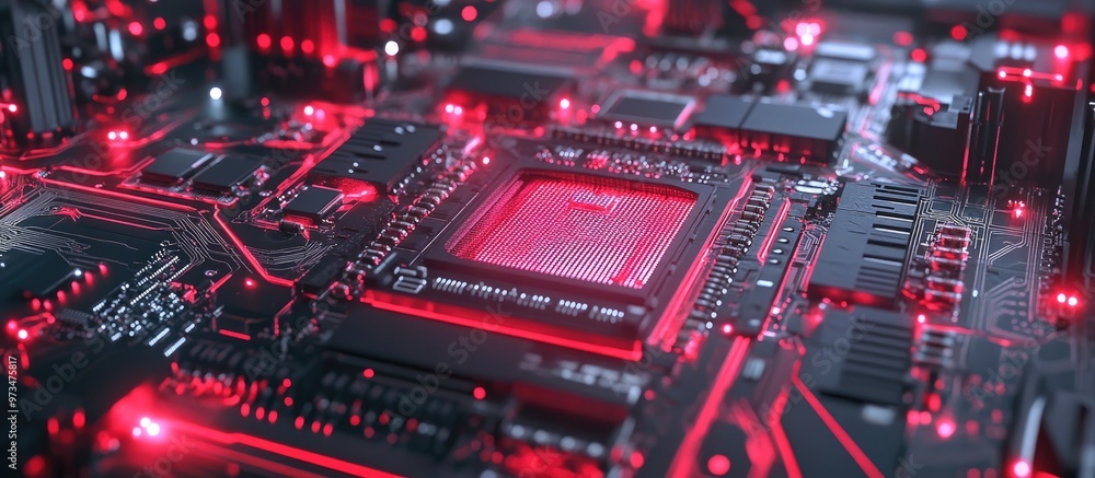 Poster central computer processors concept digital chip on a motherboard technology background featuring an