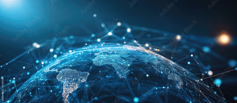 Poster abstract background featuring a globe symbolizing planet earth and interconnected technologies repre