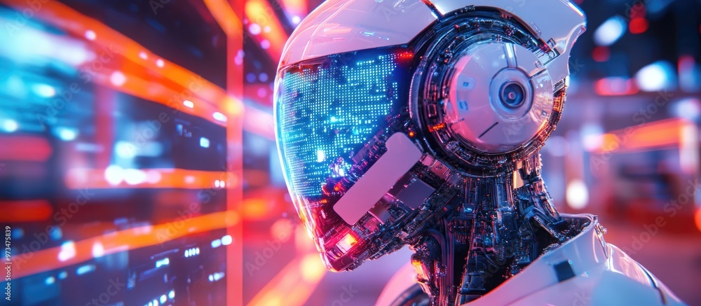 Poster cyborg communicating through a digital message 3d rendered visual