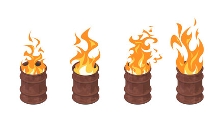 Fire in a barrels in isometric view, vector
