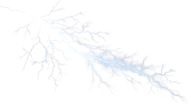 A striking image of a bright lightning bolt illuminating the dark sky, showcasing nature's powerful electrical phenomenon. Transparent background.