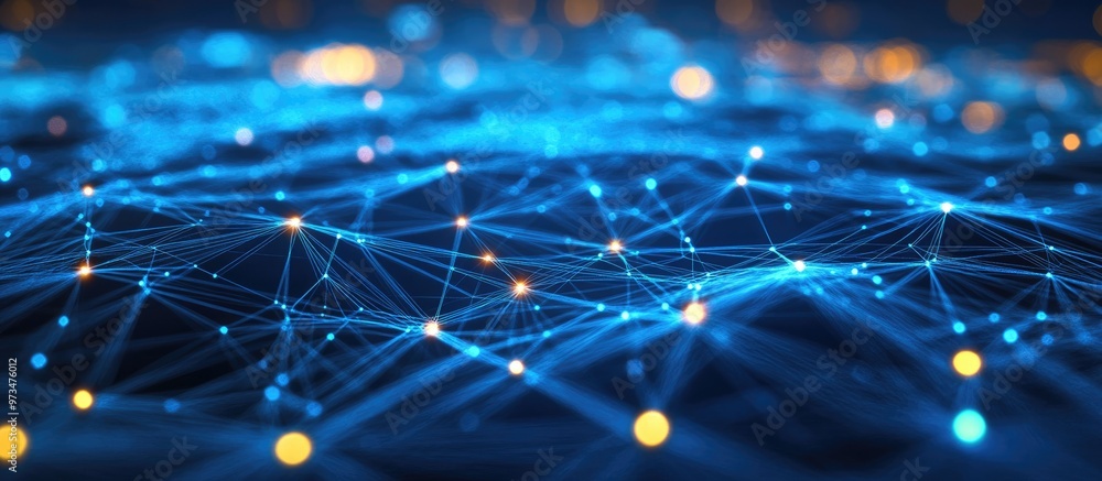 Aufkleber network connection framework abstract blue backdrop featuring dynamic dots lines and triangles futur