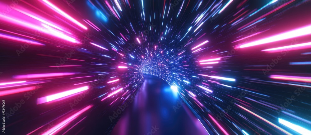 Wall mural motion blur in a tunnel creates a dynamic sense of speed showcasing abstract light trails through a 