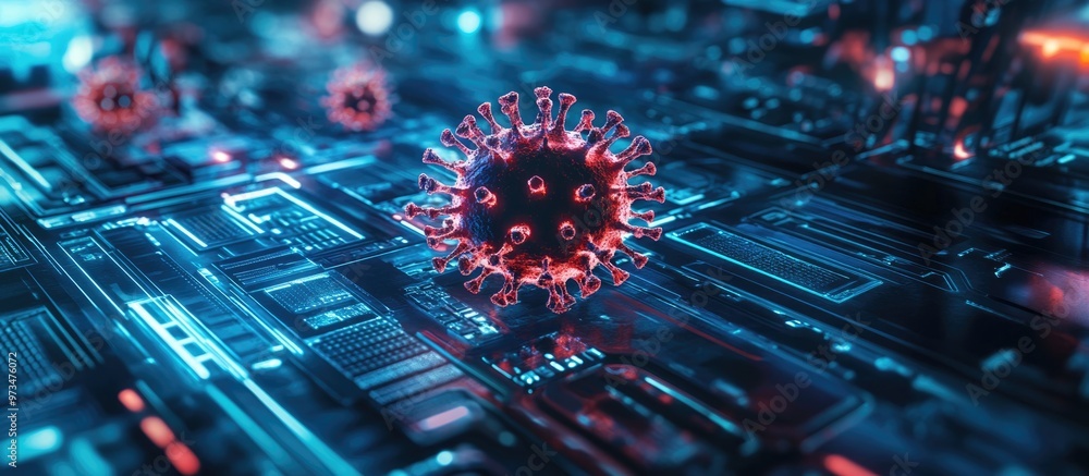 Aufkleber digital security theme featuring a computer virus in a virtual setting 3d rendering