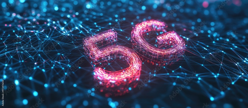 Poster 3d rendering of a 5g network connection showcasing data transfer and connectivity concepts