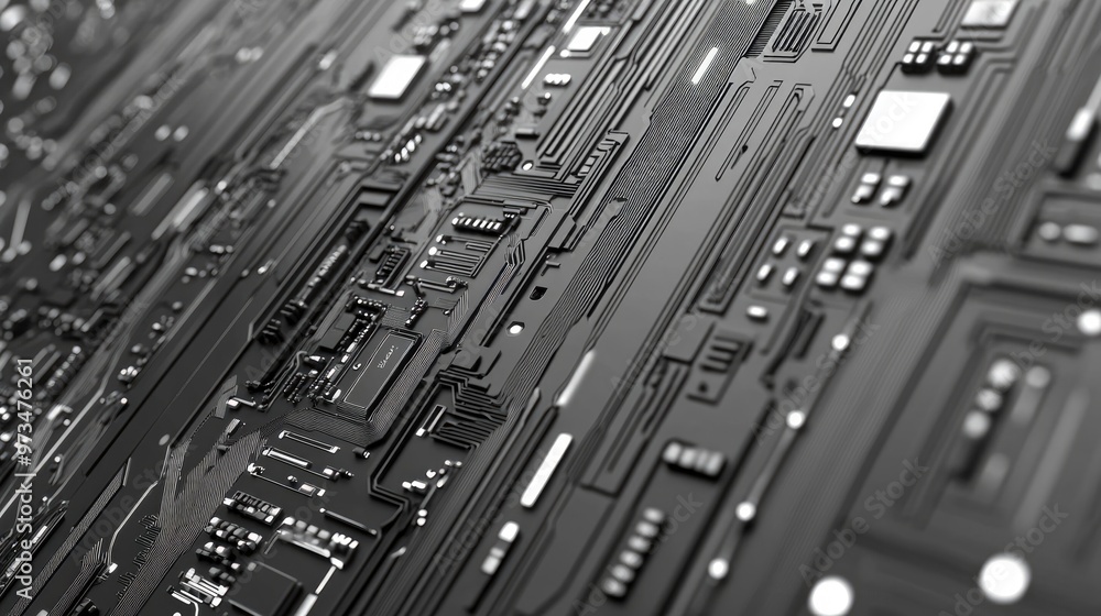 Poster abstract circuit board backdrop featuring a grey and white digital technology design with a plexus p