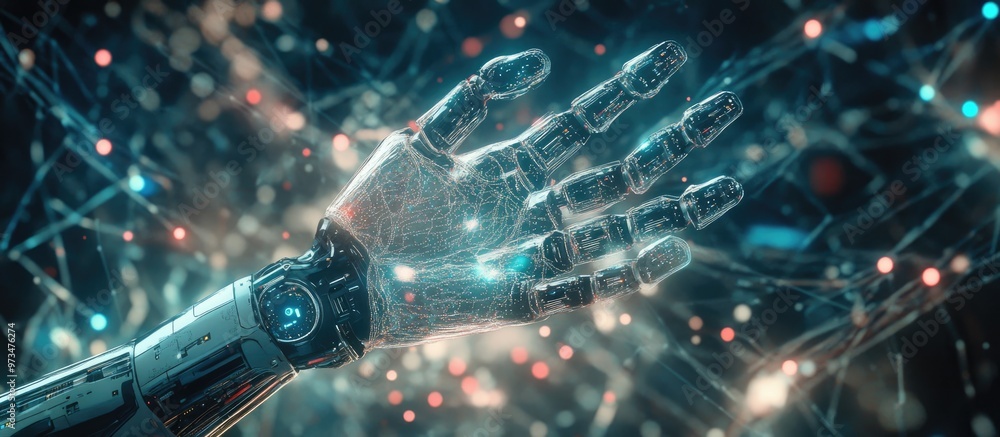 Poster ai machine learning robotic hand and human interaction within a vast data network focusing on data e