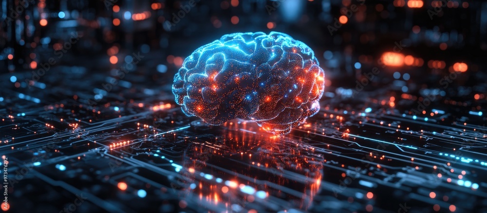 Poster abstract representation of artificial intelligence showcasing technological themes in a virtual envi