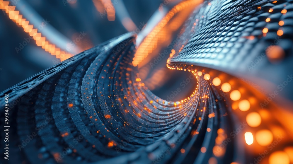 Poster abstract 3d rendering of a fractal technology shape featuring illuminated elements