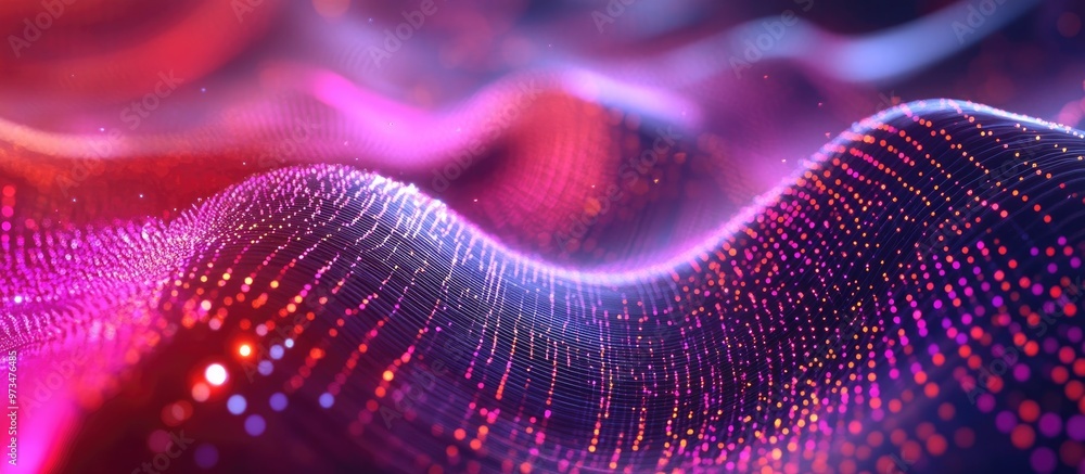 Poster abstract wave circles with dynamic dots movement of particles illustration of cyber technology 3d re