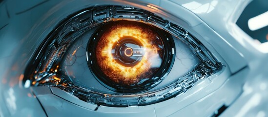 Close up view of a robotic eye in a digital illustration