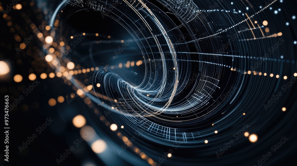 Poster abstract dark background featuring illuminated lines and circles