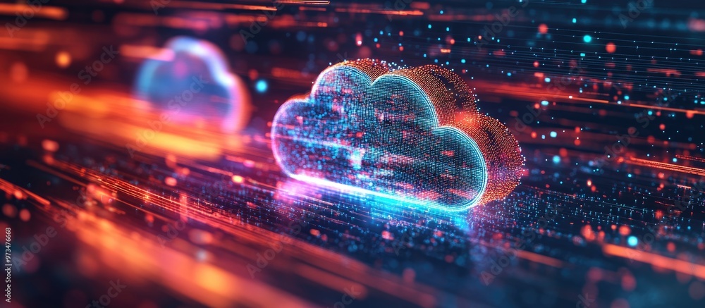 Poster concept of cloud computing and big data highlighting 5g connectivity and the future of digital infor