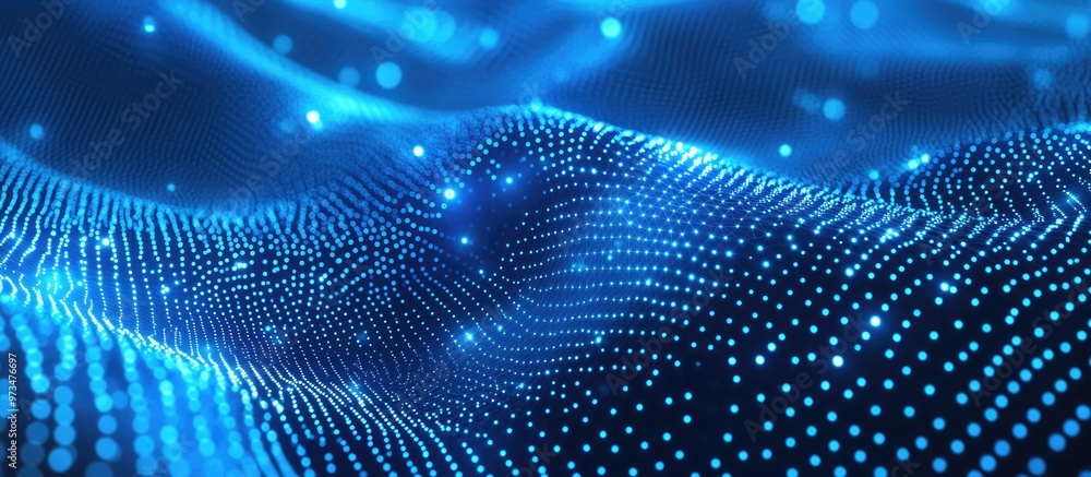 Poster digital blue backdrop featuring dots and lines created in a 3d illustration style