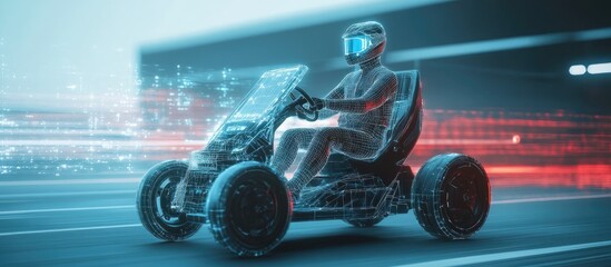 Obraz premium Person Test Riding an Electric Vehicle and Providing Feedback