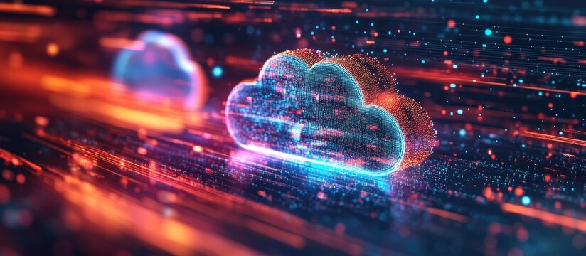 Concept of cloud computing and big data highlighting 5G connectivity and the future of digital information Abstract representation of high speed internet and the Internet of Things IoT