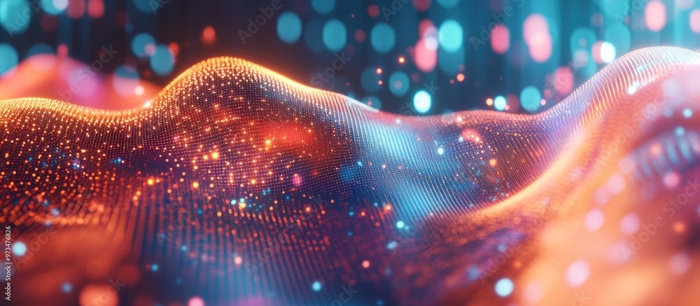 Poster abstract lines and dots interconnected against a background representing technology and digital conn