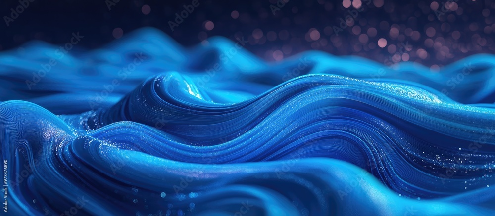 Poster dynamic blue wave lines abstract motion concept illuminated background space for text