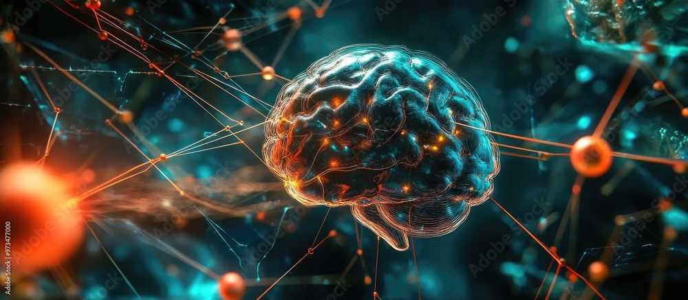 Poster illustration of artificial intelligence showcasing neural networks and modern technologies concepts 
