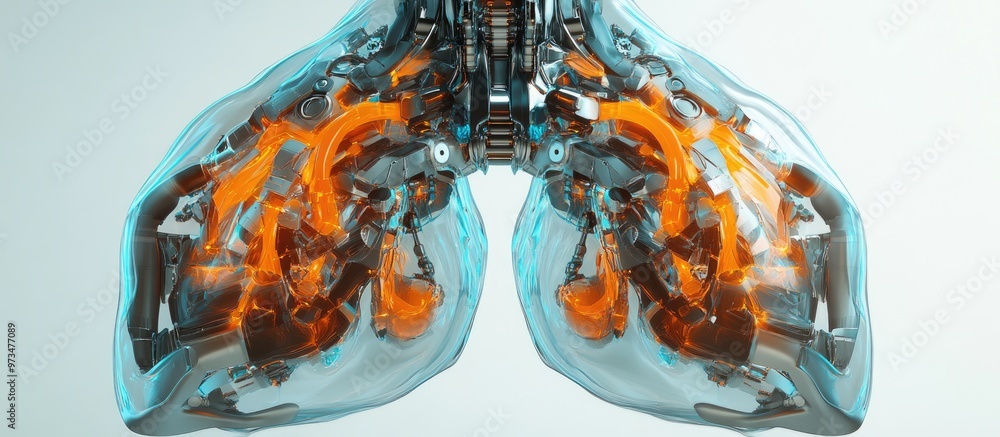 Poster futuristic cybernetic lungs isolated 3d rendering of internal robotic organs