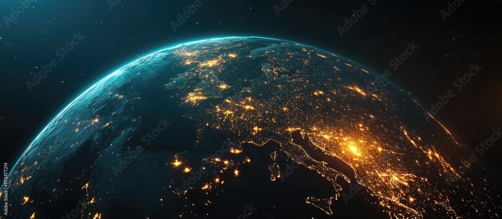 Aufkleber a globe illuminated at night representing the concept of wireless network connectivity