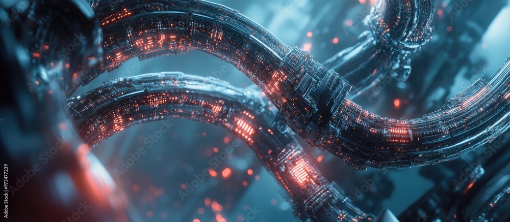 Aufkleber 3d rendering of a twisted technology structure background featuring advanced technology and ai eleme