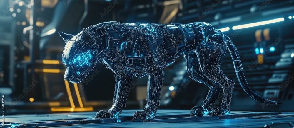 Poster close up of a cyber dog in a 3d animated setting