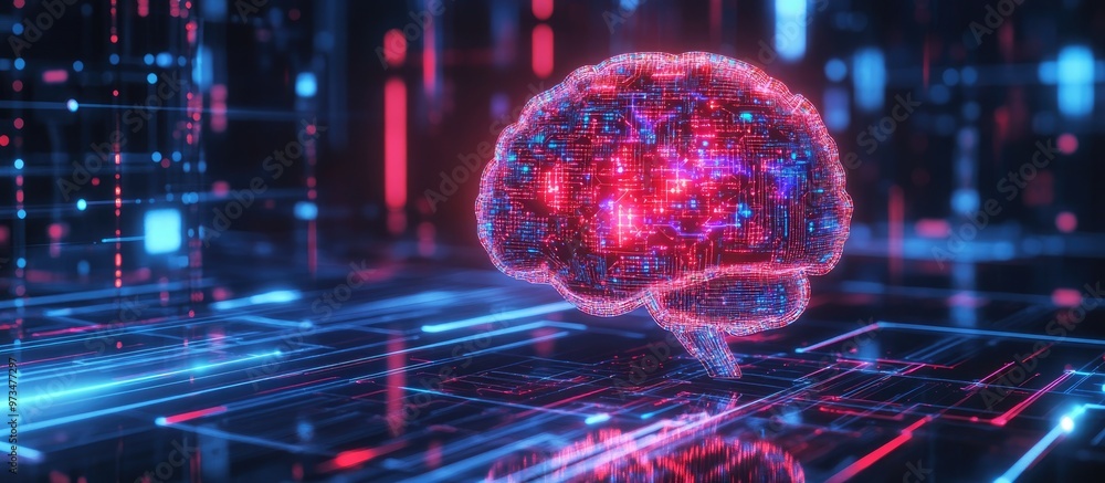 Poster artificial intelligence technology background virtual concept with a digital web design