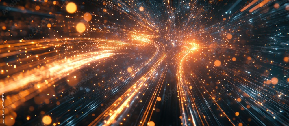 Poster abstract flow of speed light through an urban landscape showcasing intricate lighting designs and th