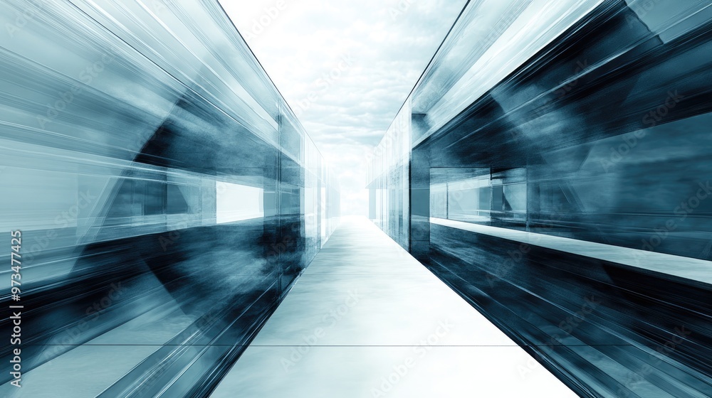 Poster abstract 3d rendering of geometric shapes featuring a unique perspective of an imaginative space or 