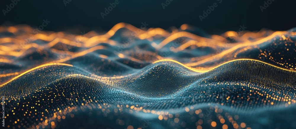 Poster abstract backdrop featuring interconnected dots and lines on a dark surface creating a futuristic wa