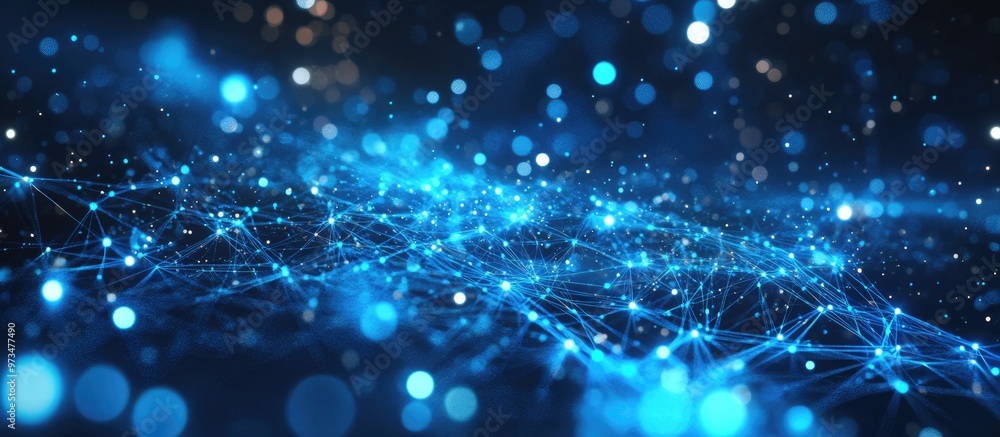 Poster abstract representation of digital connections featuring blue lines and dots on a dark background vi