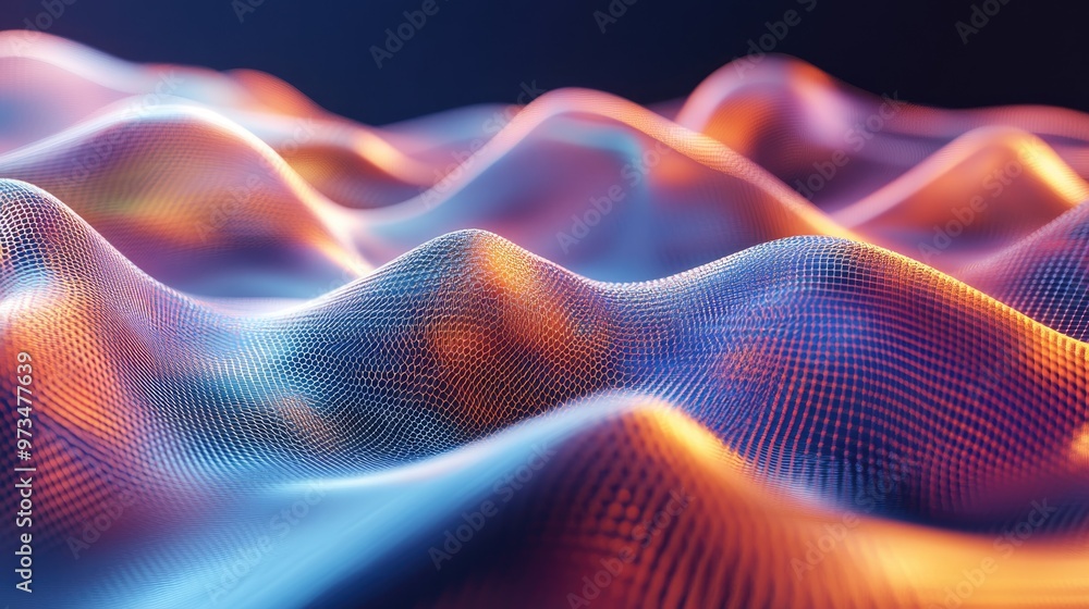 Poster futuristic abstract wave design for a landing page with a retro gradient mesh for website aesthetics
