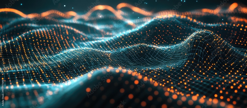Poster futuristic cybernetic background featuring big data visualization abstract grid design in a 3d lands