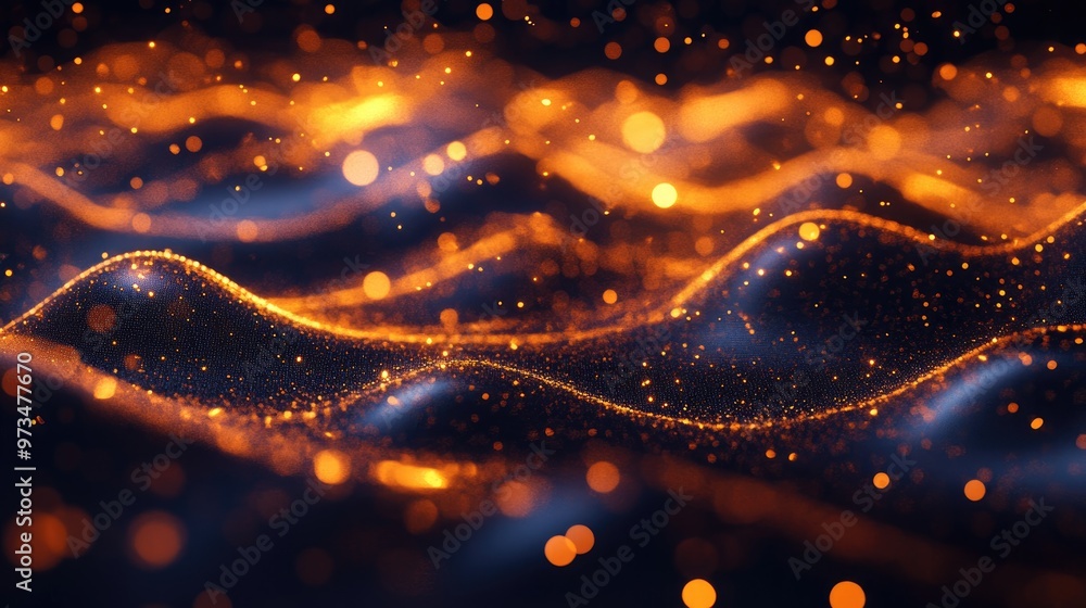Aufkleber illuminated 3d wave of glowing particles digital splash concept for hud design elements in technolog