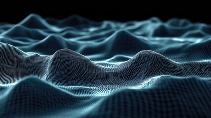 Obraz premium Abstract wireframe backdrop featuring a 3D grid landscape Digital terrain visualization of mountainous regions with valleys in a cyberspace theme