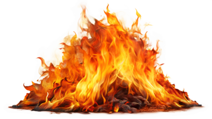 A vibrant flame with glowing colors, representing fire's energy and intensity. Perfect for backgrounds or thematic projects. Transparent or white background.